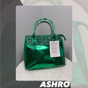 NWT ASHRO Metallic Green Embellished Handbag